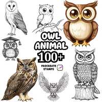 Procreate Animals Brushes, 100+ Owl Bird Animal Procreate Brushes, Woodland Animals Procreate, Wild 