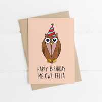 Funny Owl Birthday Card &ndash; Irish Friend, Father Greeting &ndash; Kraft Envelope Included