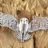 80mm Silver Tone Flying Owl Pendant, Tibetan Forest Pendant, Starry Night Pendant (1)