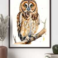 Tawny Owl Watercolor Print | Woodland Bird Wall Art (Digital Download)