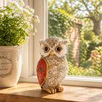 Hand Painted Owl Figurine, Wooden Owl Decor Sculpture, Rustic Farmhouse Owl Statue, Animal Home Deco
