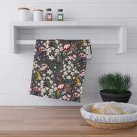 Cherry Blossom Owls Tea Towels | Gray Floral Kitchen Linen