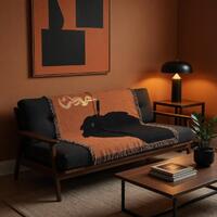 Cozy Black Owl Smoke Throw Blanket - Woven Jacquard Afghan, Warm Orange Witchy Owl Decor for Home