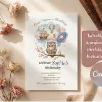 Editable Storybook Owl Birthday Invitation | Whimsical Fairytale Party Invite (Digital Download)