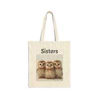 Sisters Owls Tote Bag | Cute Trio Woodland Illustration, Canvas Shopping Tote
