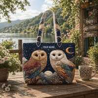 Personalized Owl Quilted Tote Bag, Colorful Owl Quilt Purse, Owl Lover Gift, Nature Animal Quilt Han