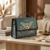Bookish Luna Moth Satchel Bag, Witchy Owl Tree Crossbody Purse, Celestial Mushroom Vegan Leather Han