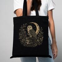 Dark Academia Owl Tote Bag, Celestial Book Lover Gift