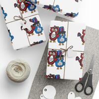 Hand-Drawn Patriotic Owls Pattern Wrapping Paper | Repeating Bird Print