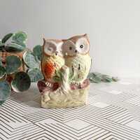 Vintage Owl Lamp Figurine | Porcelain Pair of Owls Love Birds Night Light