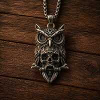 Gothic Owl Skull Pendant Necklace, Dark Fantasy Pendant, Viking Owl Jewelry, Gothic Skull Necklace, 