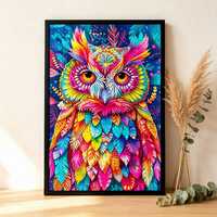 Wooden Puzzle - Rainbow Mandala Owl Art - Whimsical Feather Jigsaw - Spiritual Bohemian Decor