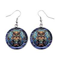 OWL Faux Stained Glass Art Print Earrings Lightweight Dangle Earrings Your Choice of Ear Hook