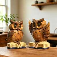 Handmade Wooden Owl Figurine Bookshelf Home Decor
