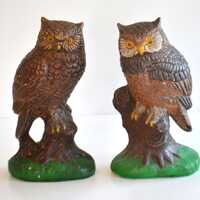 Vintage Ceramic Brown Owls Figurines Set of 2