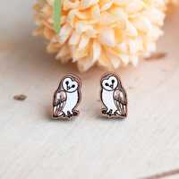 Hand-painted Tilting Barn Owl Stud Earrings by Robin Valley