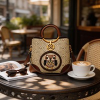 2026 Owl Embroidered Leather Bucket Bag, Women's Top Handle Crossbody Shoulder Purse