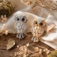 Crystal Owl Brooch, Vintage Animal Pin, Nature-Inspired Elegant Jewelry