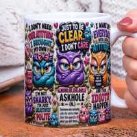 Sarcastic Owl Mug Wrap PNG, Funny Owl Sublimation Design, Snarky Coffee Mug Printable, Cute Sassy Ow