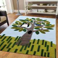 Hand Tufted Tree Owl Bird Nursery Rug, Forest Animal Kids Room Carpet