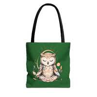 Meditating Owl Illustration Tote Bag | Green Nature Mystic