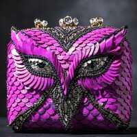 Sequin Owl Clutch Bag, Crystal Eyes, Box Silhouette, Magenta Evening Purse