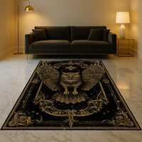 Mystic Owl Rug Black Gold Gothic Area Rug