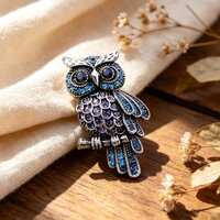 Handmade Owl Brooch, Crystal Pin for Jackets and Scarves, Magical Animal Jewelry, Statement Gift for