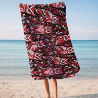 Vibrant Red and Black Owl Beach Blanket, Ornate Woodland Summer Towel, Unique Birthday Gift for Him,