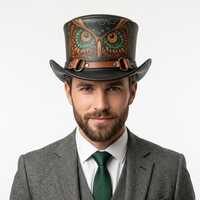 Owl Steampunk Top Hat Gothic Leather Victorian Festival Handmade Artistic Statement Accessory Fashio