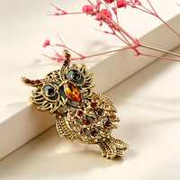 Vintage Owl Brooch Pin, Gold Crystal Animal Brooch, Rhinestone Owl Jewelry, Cute Retro Lapel Pin Gif