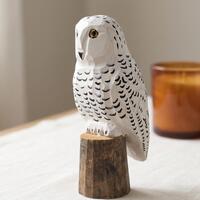 Hand Carved Snowy Owl Figurine, Basswood Bird Statue, Realistic White Owl Art