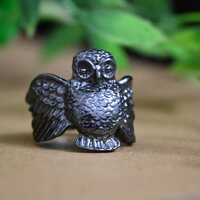 Black Owl Ring, Gothic Owl Jewelry, Sterling Silver owl Ring, Boho Animal Ring, Adjustable Statement
