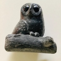 Vintage Soapstone Owl Sculpture by Wolf Original Handcrafted in Canada, Big Eyed Owl Figure