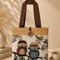 Canvas Owl Tote Bag for Women | Handmade Woven Tote Bag | Boho Shoulder Bag | Cute Owl Handbag | Aes