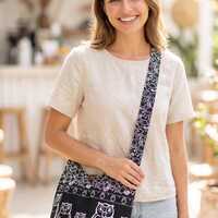 Owl Crossbody Bag Boho Hippie Sling Light Weight Cotton Purse Medium
