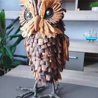 Handmade Wooden Owl Sculpture, Life Size Rustic Owl, Natural Wood Art.