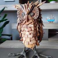 Handmade Wooden Owl Sculpture, Life Size Rustic Owl, Natural Wood Art.