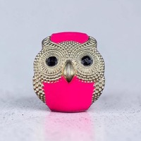 Maximalist Owl Hinged Cuff Bangle | Hot Pink Enamel, Gold-Tone, 1980s Pop Art Estate Jewelry