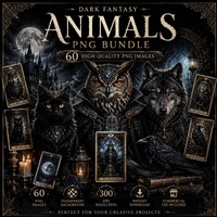 Gothic Animals PNG Bundle, Dark Fantasy Wolf Owl Cat Clipart