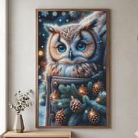 Christmas Owl Cross Stitch Pattern, Winter Woodland Bird Counted PDF Chart