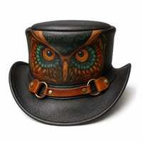 Steampunk Leather Top Hat Owl Gothic Hat Handmade Cosplay Festival Victorian
