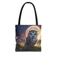 Whimsical Moonlit Owl Tote Bag | Night Sky Floral Illustration