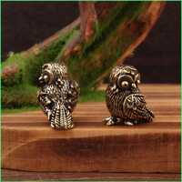Mini Owl Figurine, Brass Owl Statue, Tiny Bird Sculpture, Vintage Animal Collectible, Cute Desk Deco