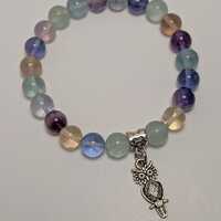 Study & Focus Fluorite Bracelet with Owl Charm - Wisdom Crystal Gift for Students - Mental Clari