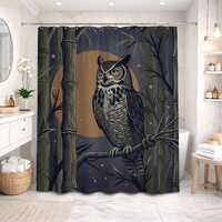 Owl Shower Curtain Vintage Art Bird Gothic Gray Brown