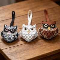 Owl Leather Keychain, Handmade Italian Leather Bag Charm, Wise Bird Purse Accessory