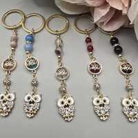 Handmade Owl Keychain with Tree of Life Charm and Natural Stones