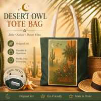 Desert Owl Illustration Tote | Cactus Moon Vintage Sunset