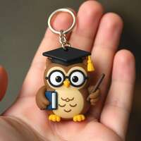 Wise Owl Teacher Keychain, Hand-Painted 3D Printed Academic Figurine, Educator Appreciation Accessor